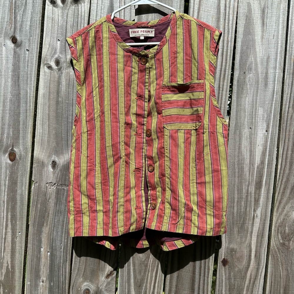 Free People Multicolor Striped Button-Up Vest